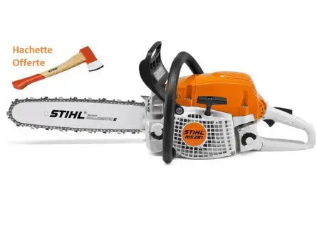 TRONÇONNEUSE STIHL MS 291 AVEC 2 CHAINES D&#8217;ORIGINE + HACHETTE DE BUCHERON EXPANSION MACHINES